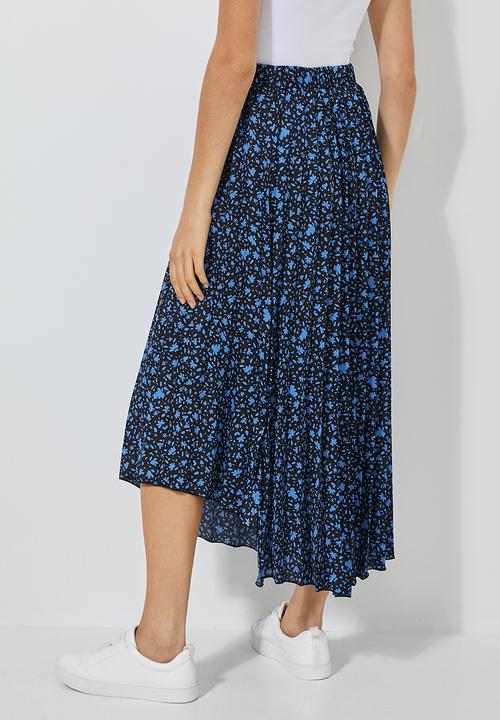 Superbalist - Asymmetric pleated midi skirt - black & blue