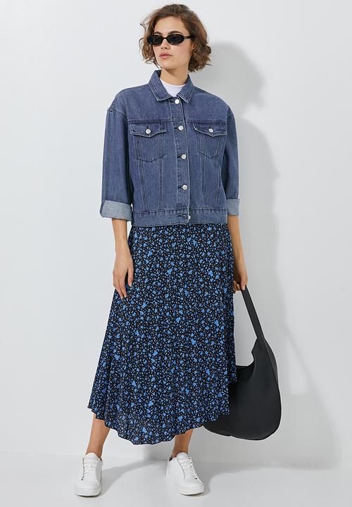 Superbalist - Asymmetric pleated midi skirt - black & blue