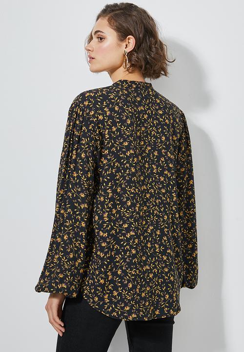 Superbalist - Key hole blouse - black & yellow