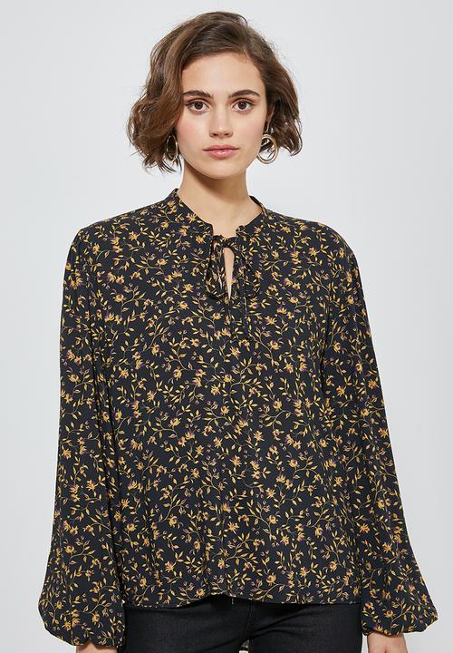 Superbalist - Key hole blouse - black & yellow