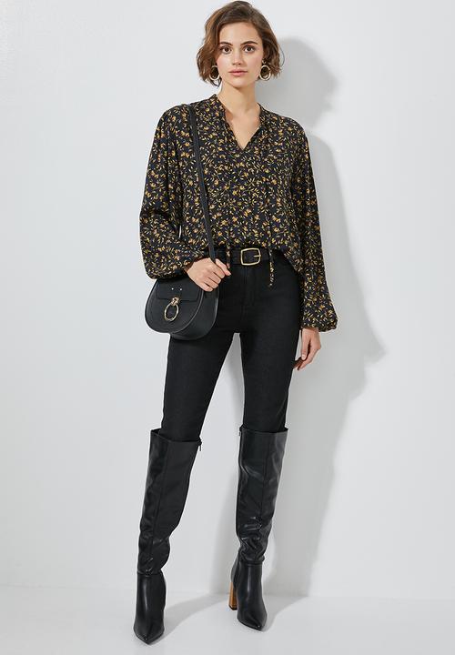 Superbalist - Key hole blouse - black & yellow