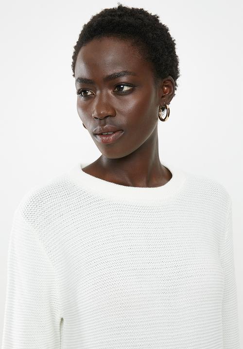 edit - Back zip crew neck jersey - white 