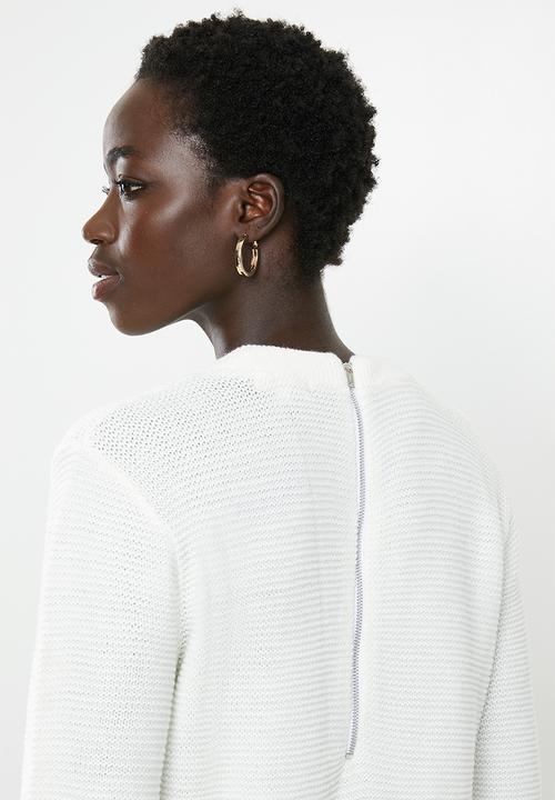 edit - Back zip crew neck jersey - white 