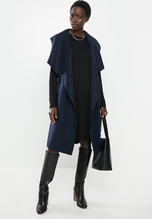 edit - Sleeveless melton coat - navy