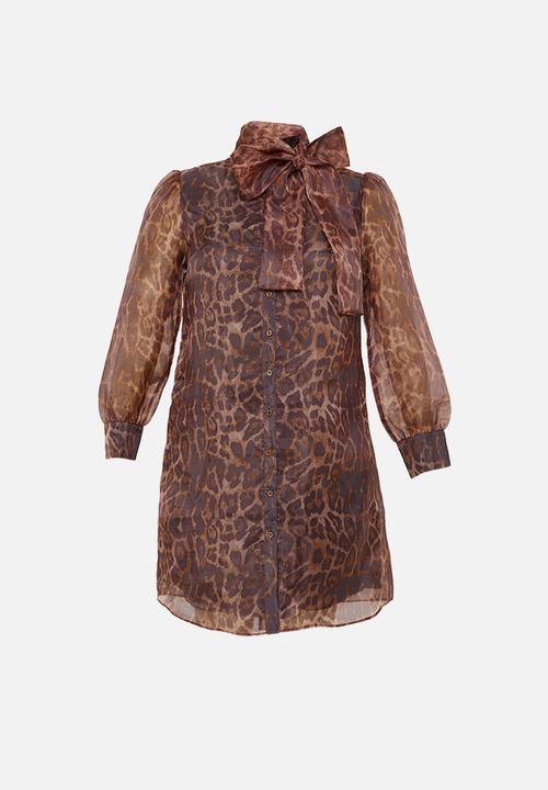 Glamorous - Plus organza leopard dress - brown 