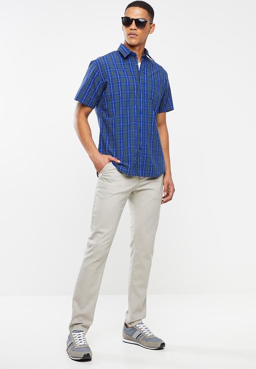 JEEP - Check short sleeve shirt - teal & navy