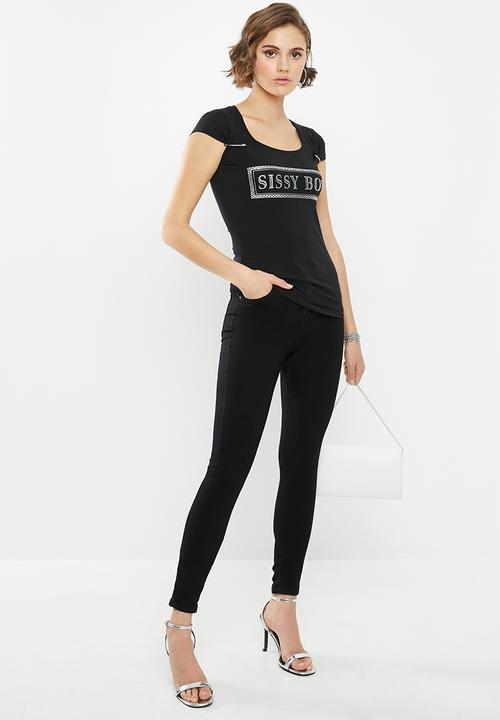 SISSY BOY - One up logo tee with safety pin detail - black