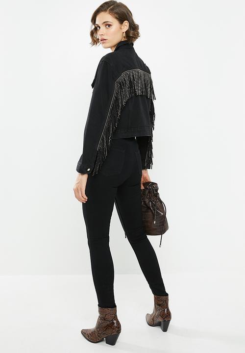 SISSY BOY - Denim jacket with rips and fringing - black