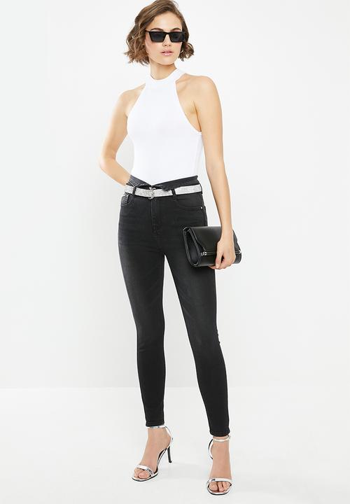 SISSY BOY - Ryder high waist skinny with flap and belt - black
