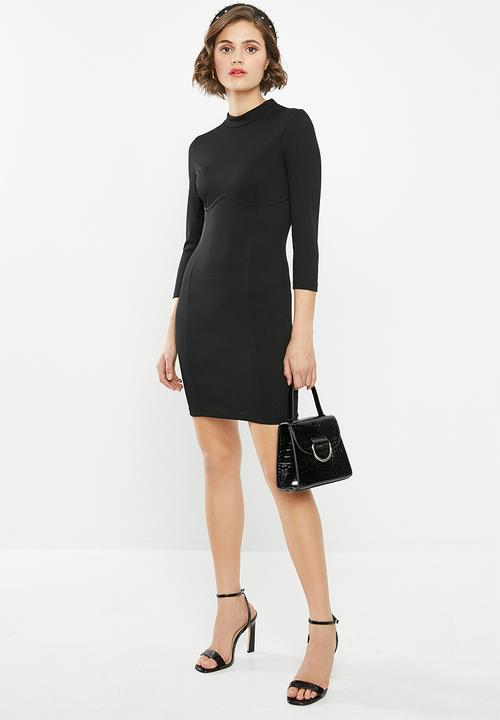 Glamorous - 3/4 Sleeve mini bodycon dress - black