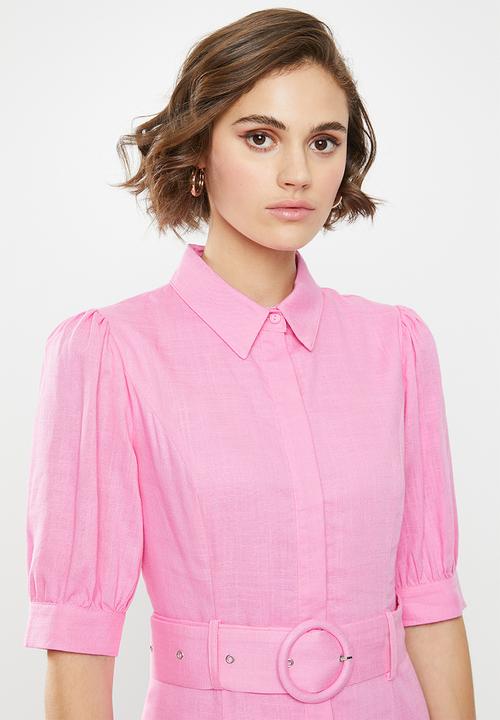 Glamorous - Belted mini shirt dress - pink