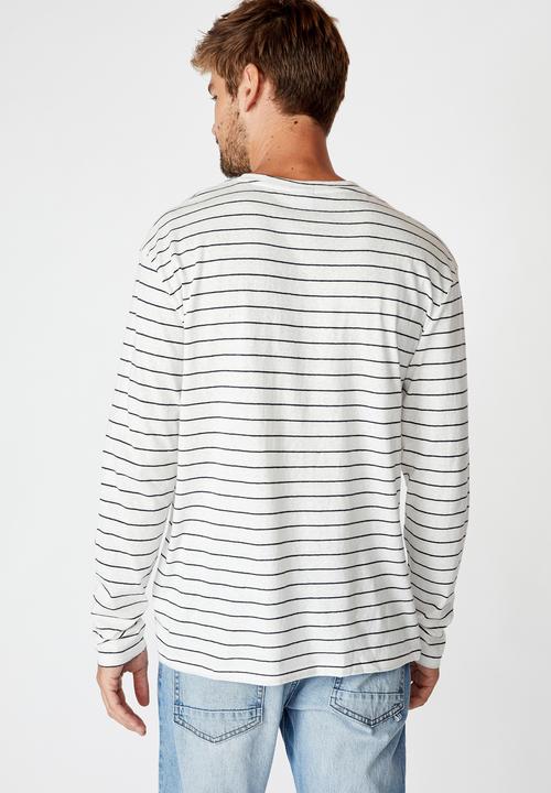 Cotton On - Easy stripe tbar premium long sleeve tee - White & navy 