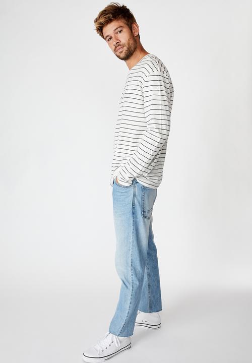 Cotton On - Easy stripe tbar premium long sleeve tee - White & navy 