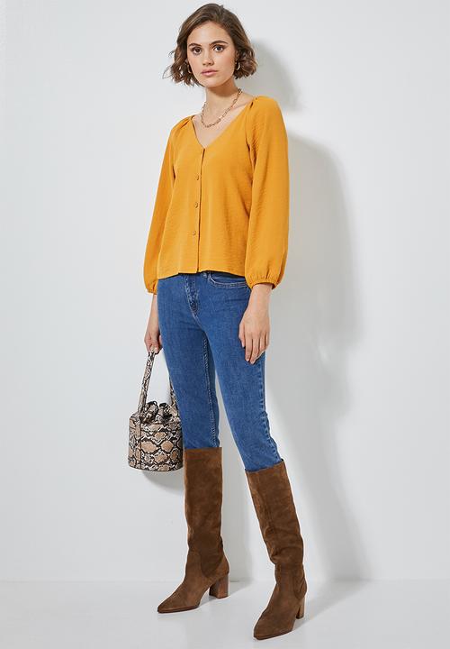 Superbalist - V-neck button down blouse - mustard