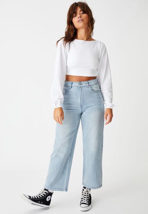 Factorie - Tie up back statement sleeve top - white