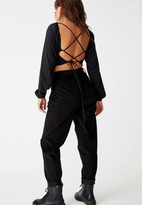 Factorie - Tie up back statement sleeve top - black