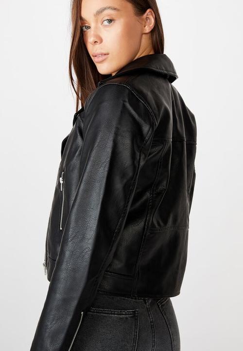 Cotton On - Venus cropped biker jacket - black