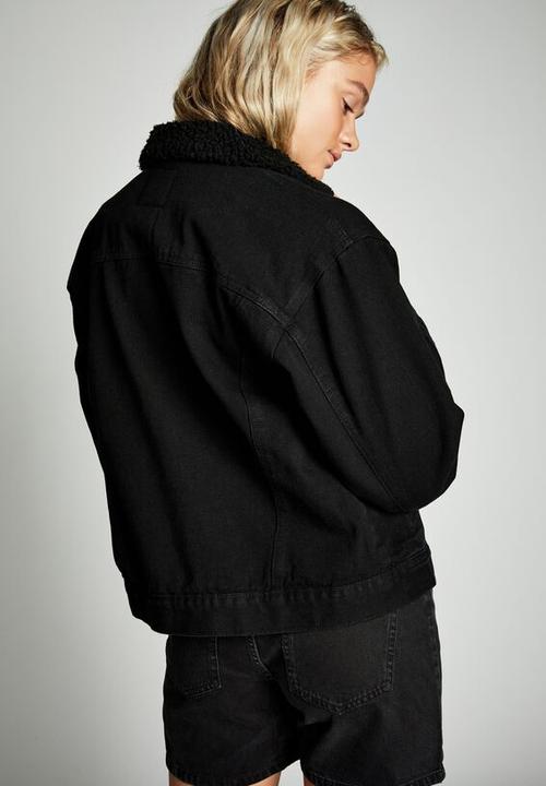 Cotton On - Sherpa denim trucker jacket - black