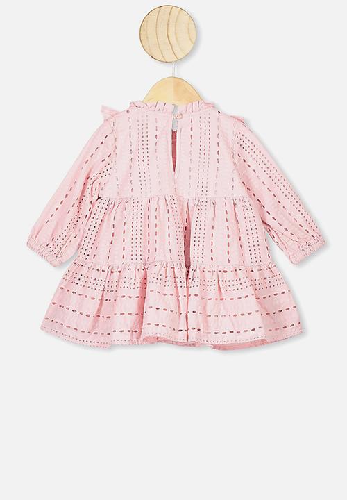 Cotton On - Lara flutter long sleeve dress - pink