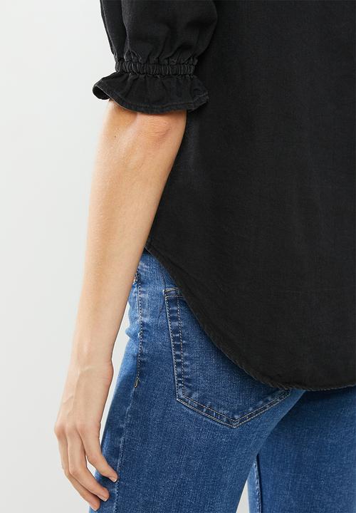 Cotton On - Denim frill blouse - black