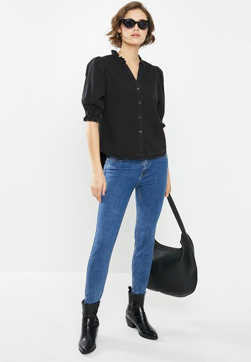 Cotton On - Denim frill blouse - black