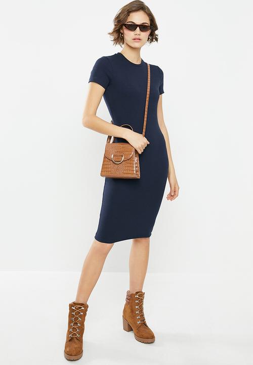 Cotton On - Essential short sleeve bodycon midi dress - navy