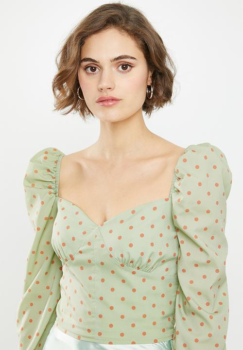 Glamorous - Puff sleeve blouse - green & orange 