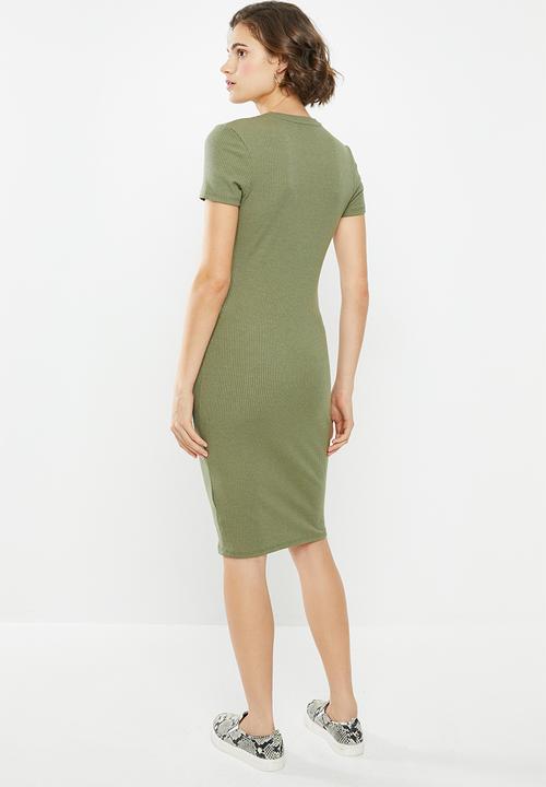 Cotton On - Essential short sleeve bodycon midi dress - khaki