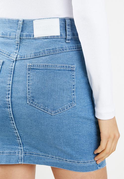 Glamorous - Button through denim skirt - blue