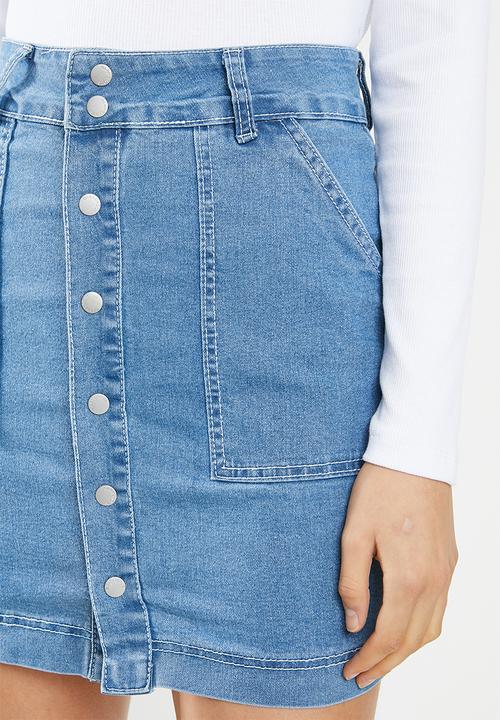 Glamorous - Button through denim skirt - blue