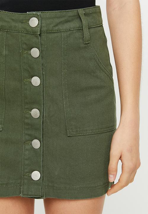 Glamorous - Button through mini skirt with tie belt - khaki
