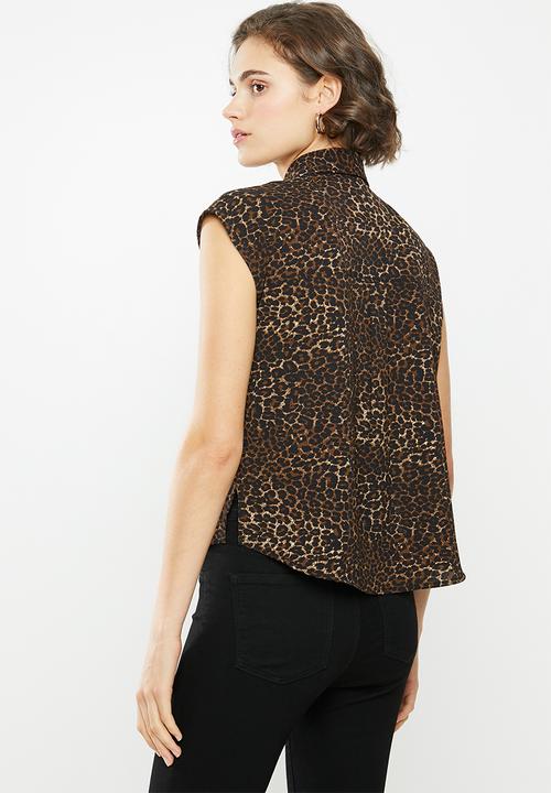 Superbalist - Short sleeve leopard print utility shirt - brown & black