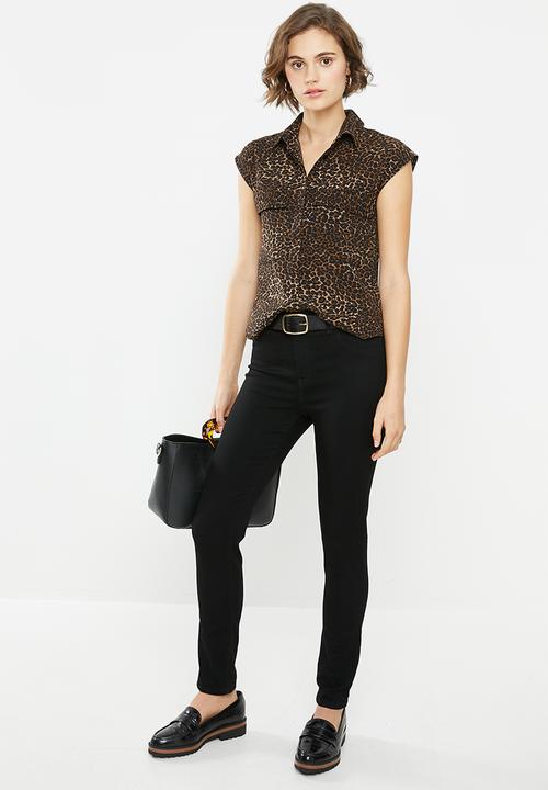 Superbalist - Short sleeve leopard print utility shirt - brown & black