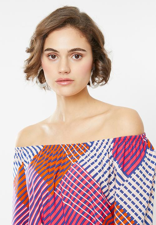 Jacqueline de Yong - Star off shoulder dress - multi
