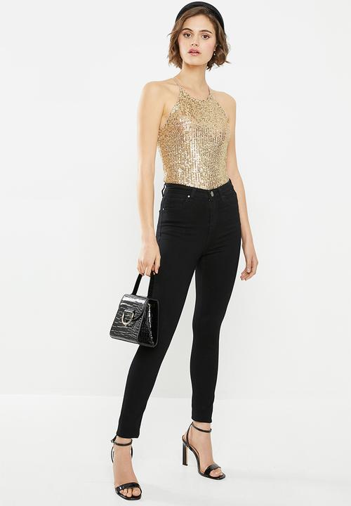 VELVET - Halter sequin blouse-gold