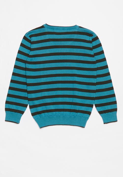 POLO - Boys Thyson striped crew neck pullover - teal