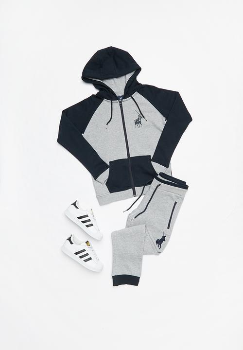 POLO - Boys Damian zip thru colour blocked hoodie - navy & grey 