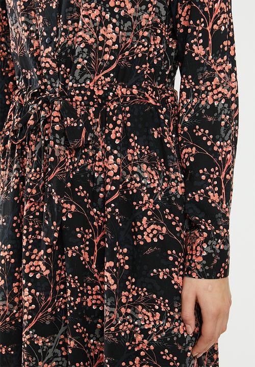Jacqueline de Yong - Trista long sleeve dress - black & peach 