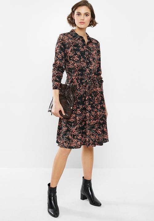 Jacqueline de Yong - Trista long sleeve dress - black & peach 