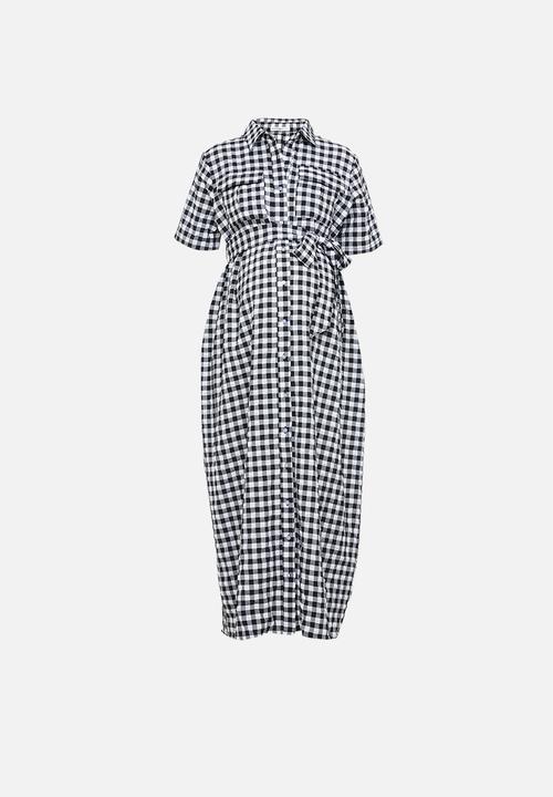 Glamorous - Maternity gingham maxi shirtdress - black
