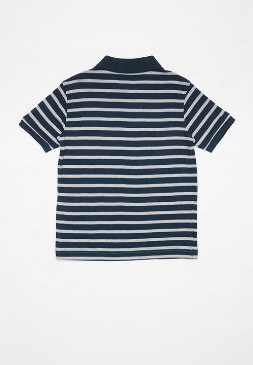 POLO - Boys Justin striped golfer - navy & grey 