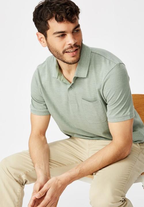 Cotton On - Brunswick slub polo - antique green texture