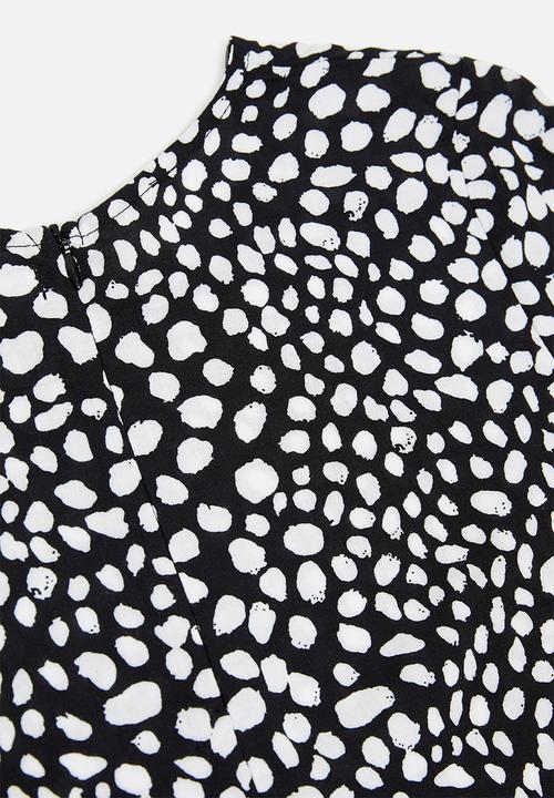 Glamorous - Petite messy spot tunic - black & white 