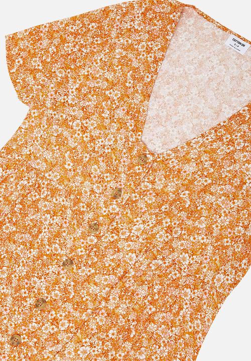 Cotton On - Maternity woven button front midi dress stephanie floral - rust 