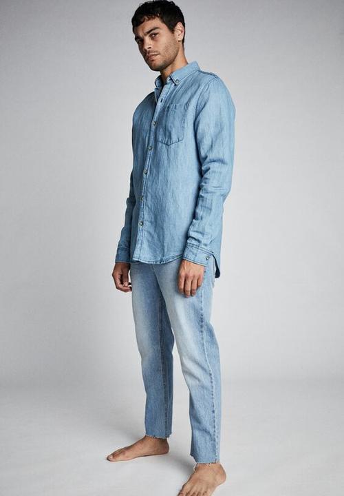 Cotton On - Premium denim linen shirt - light indigo