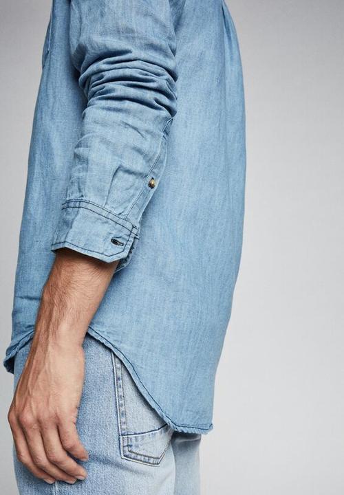 Cotton On - Premium denim linen shirt - light indigo