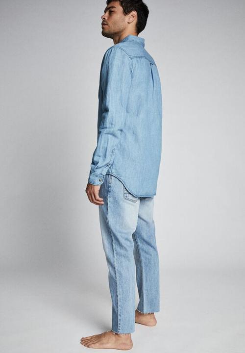 Cotton On - Premium denim linen shirt - light indigo