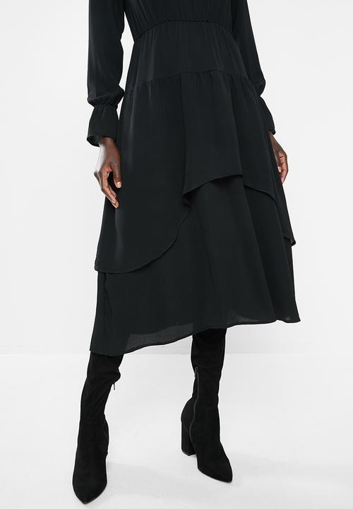 edit - Tiered romantic midi dress - black