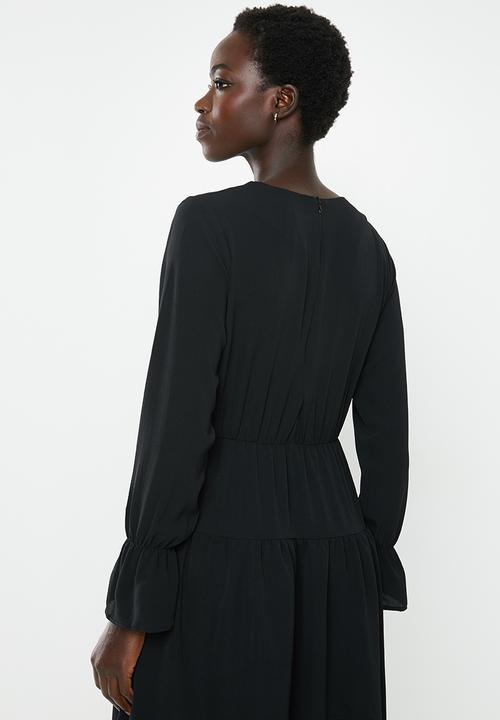 edit - Tiered romantic midi dress - black