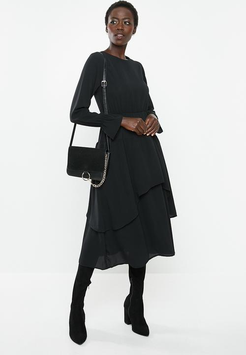edit - Tiered romantic midi dress - black